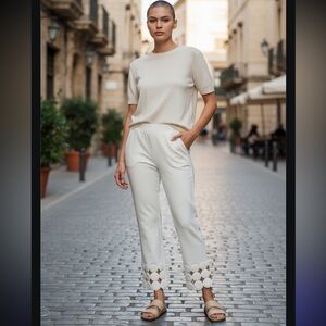 NWT 495$ Escada White pants with bubble Hem